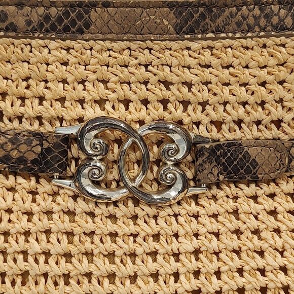 Brighton Crochet Embossed Python Leather Trim Shoulder Bag Tote - Picture 8 of 15